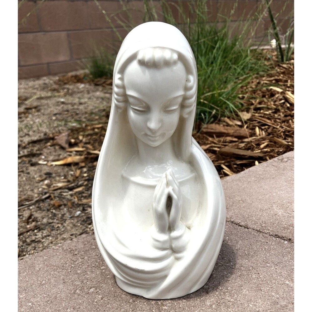 VTG Czechoslovakia White Ceramic Praying Madonna Bust Vase 9” #8297